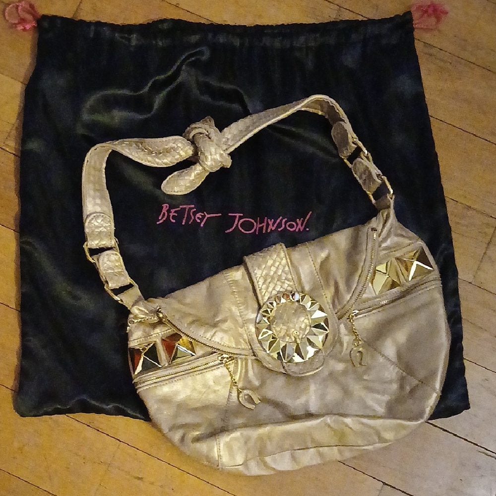 Betsey Johnson Shimmering Gold Shoulder Bag With Dust Cover